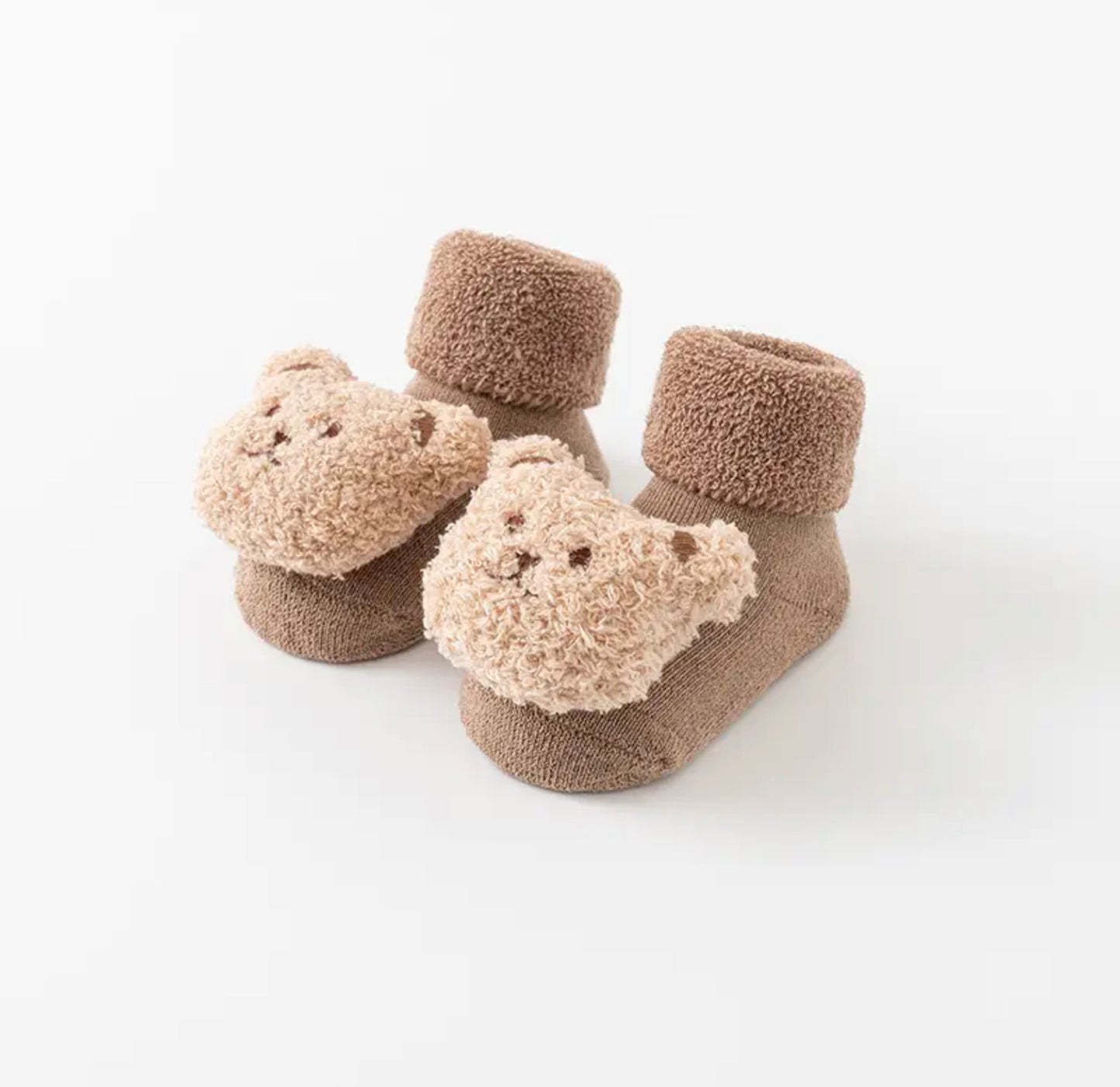 Brown Teddy Bear Slipper Socks with Grip