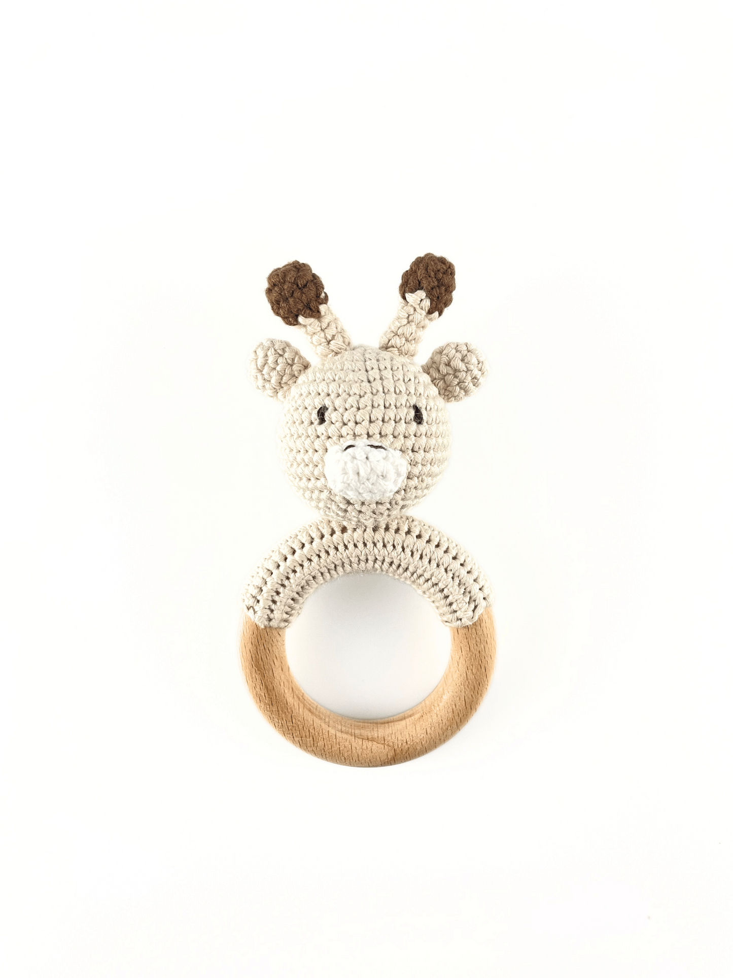 Cream crochet deer rattle
