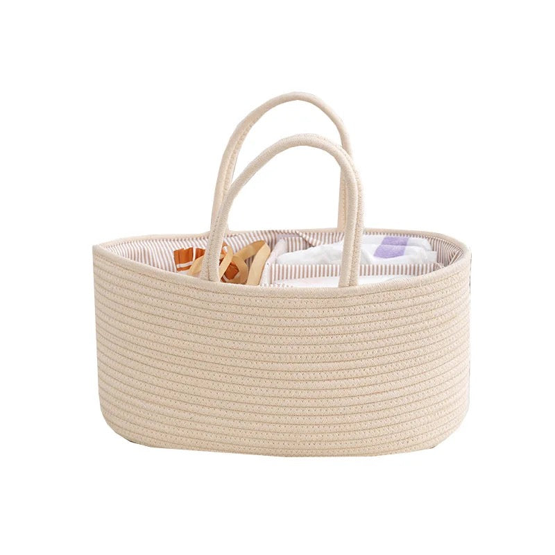 Cream rope nappy caddy basket organiser