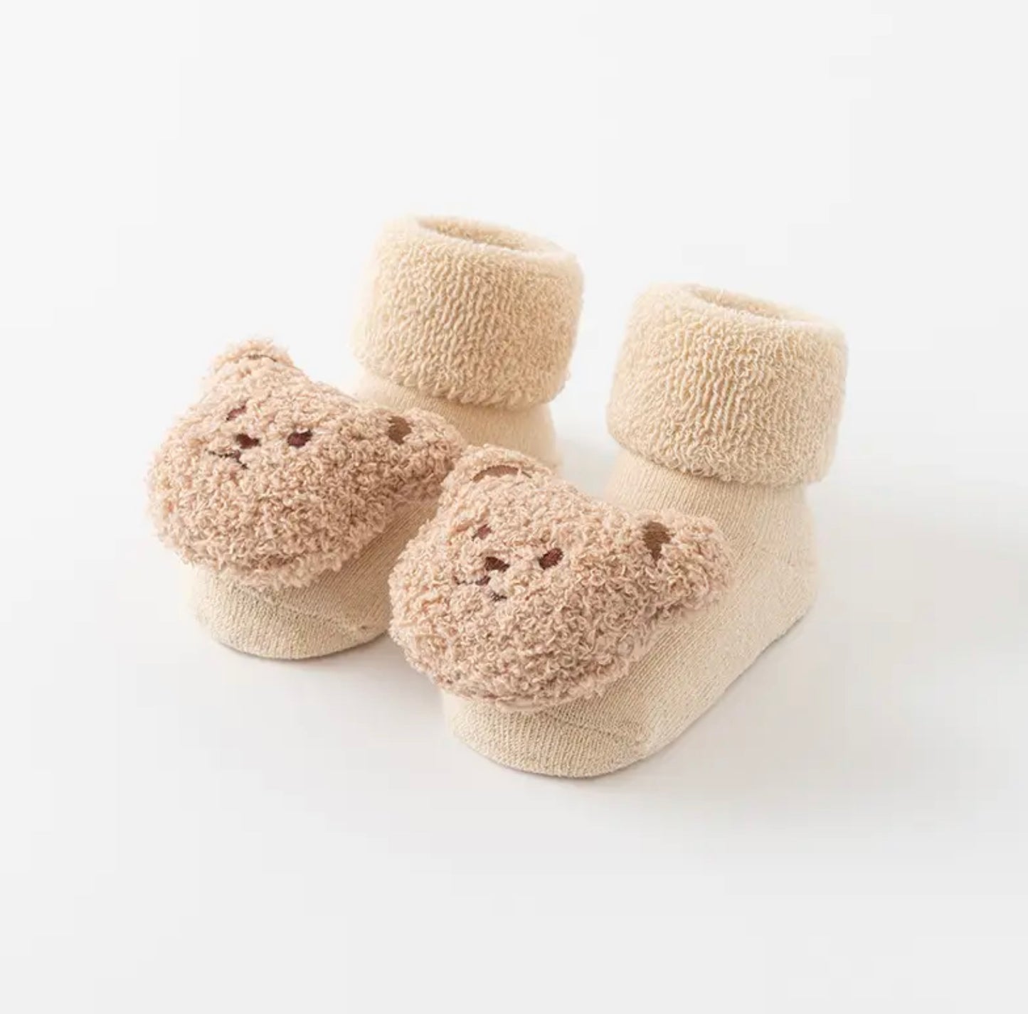 Cream Teddy Bear Slipper Socks with Grip