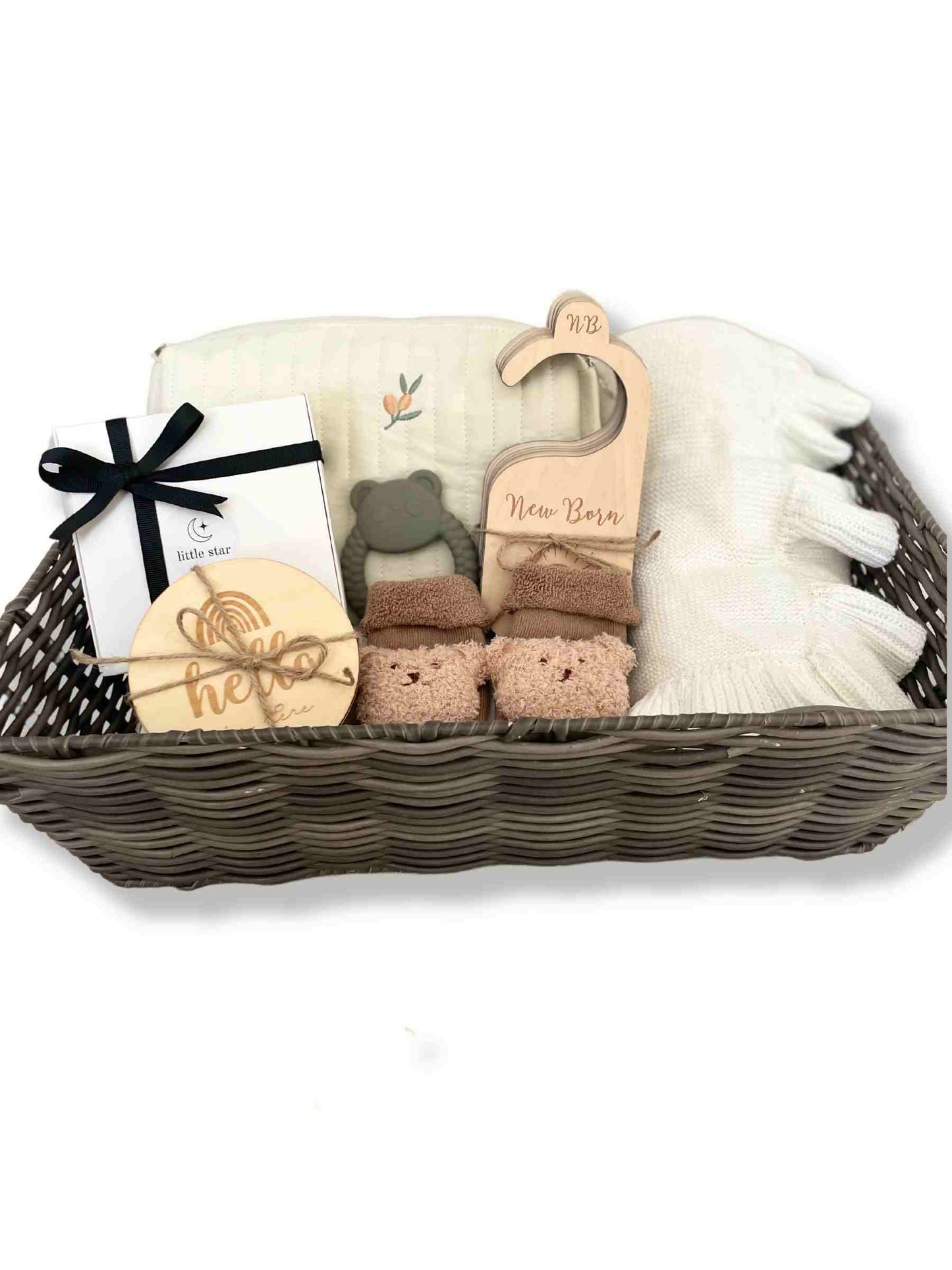 Neutral Baby Gift Set Grey Hamper Basket