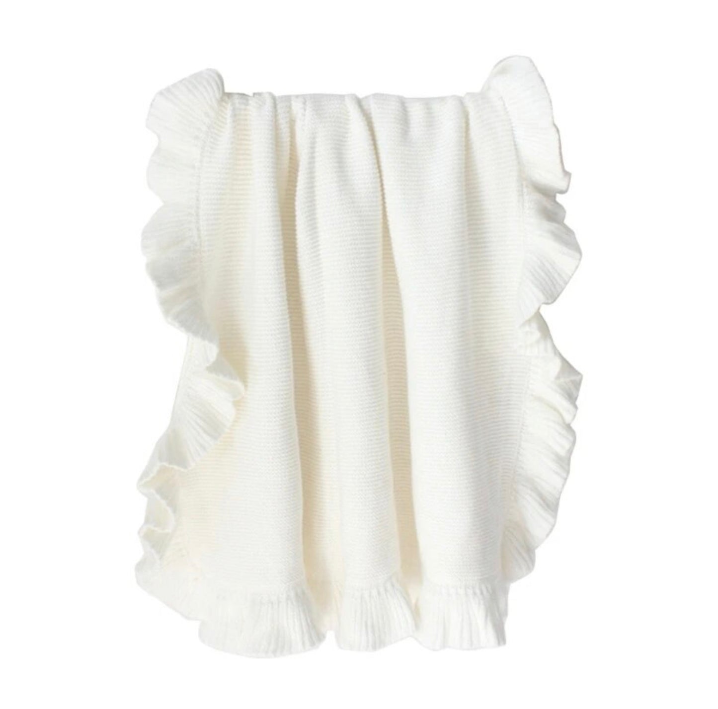 White Cotton Knitted Baby Blanket with Delicate Frill Edge