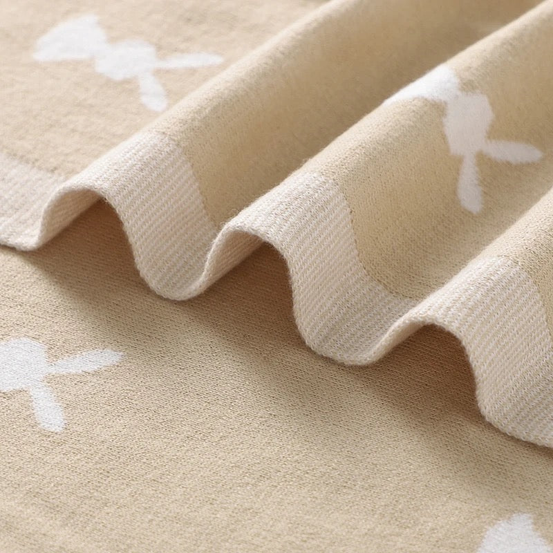 Beige Bunny Knitted Baby Blanket