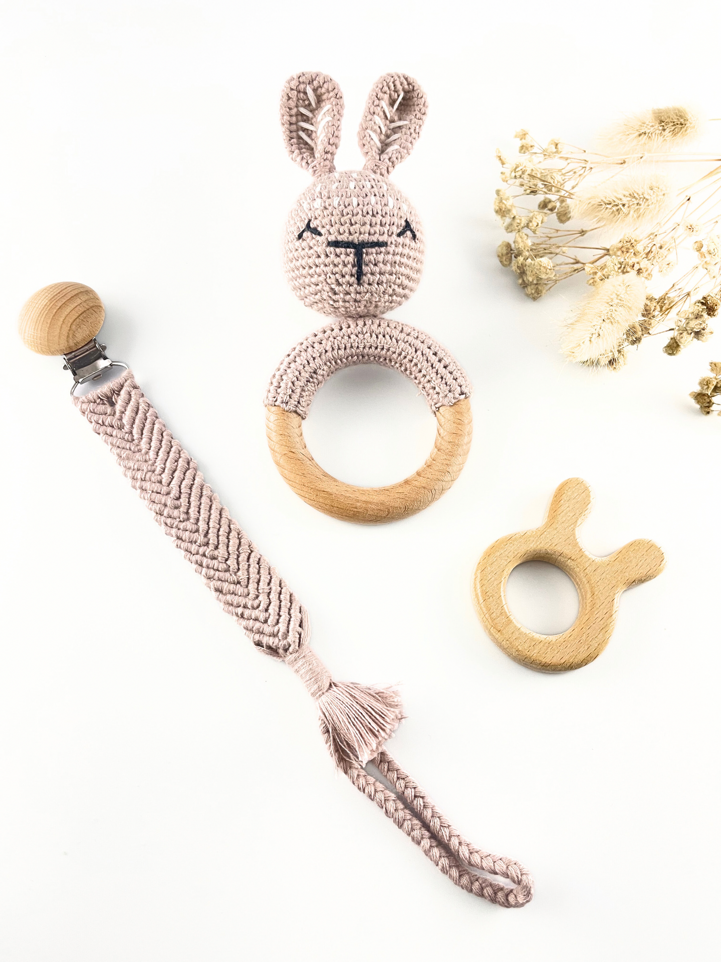 Soft Dusky Pink Crochet Bunny Gift Set