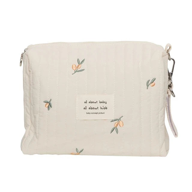 Quilted Cream on the go Nappy Bag with Floral Embroidery