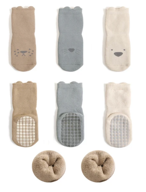 Baby Slipper Socks - 3 Pairs Blue