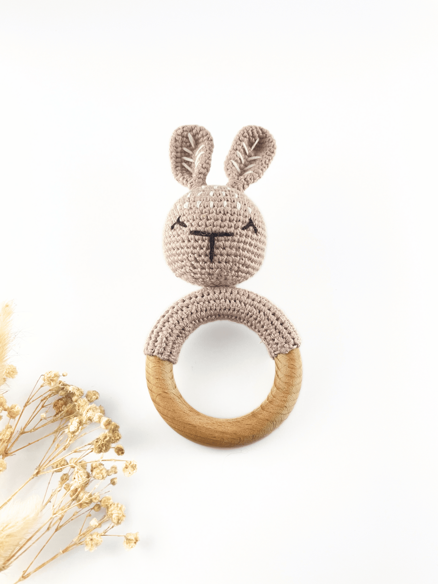 Soft Dusky Pink Cotton Crochet Bunny Rattle