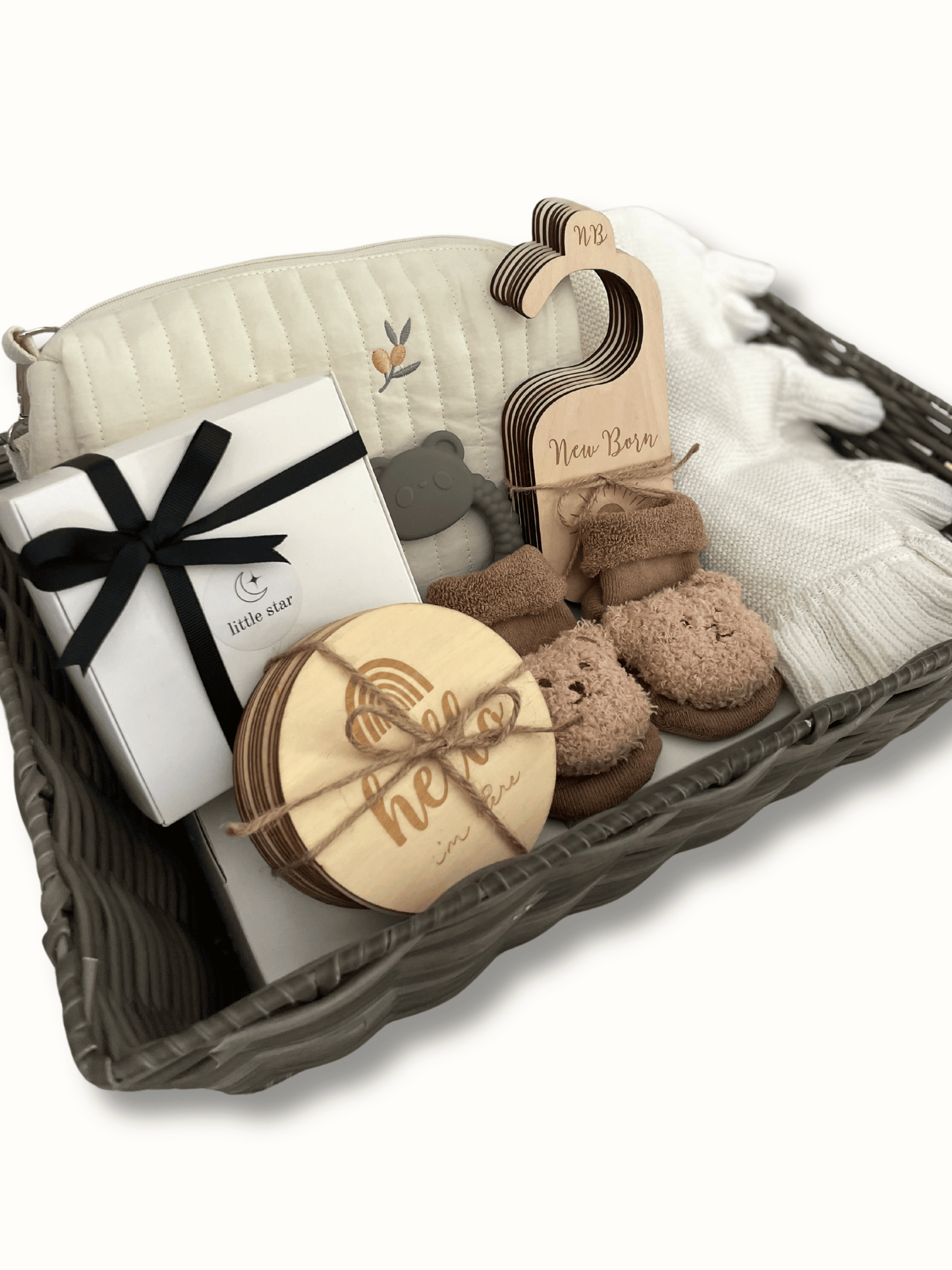 Neutral Baby Gift Set Grey Hamper Basket