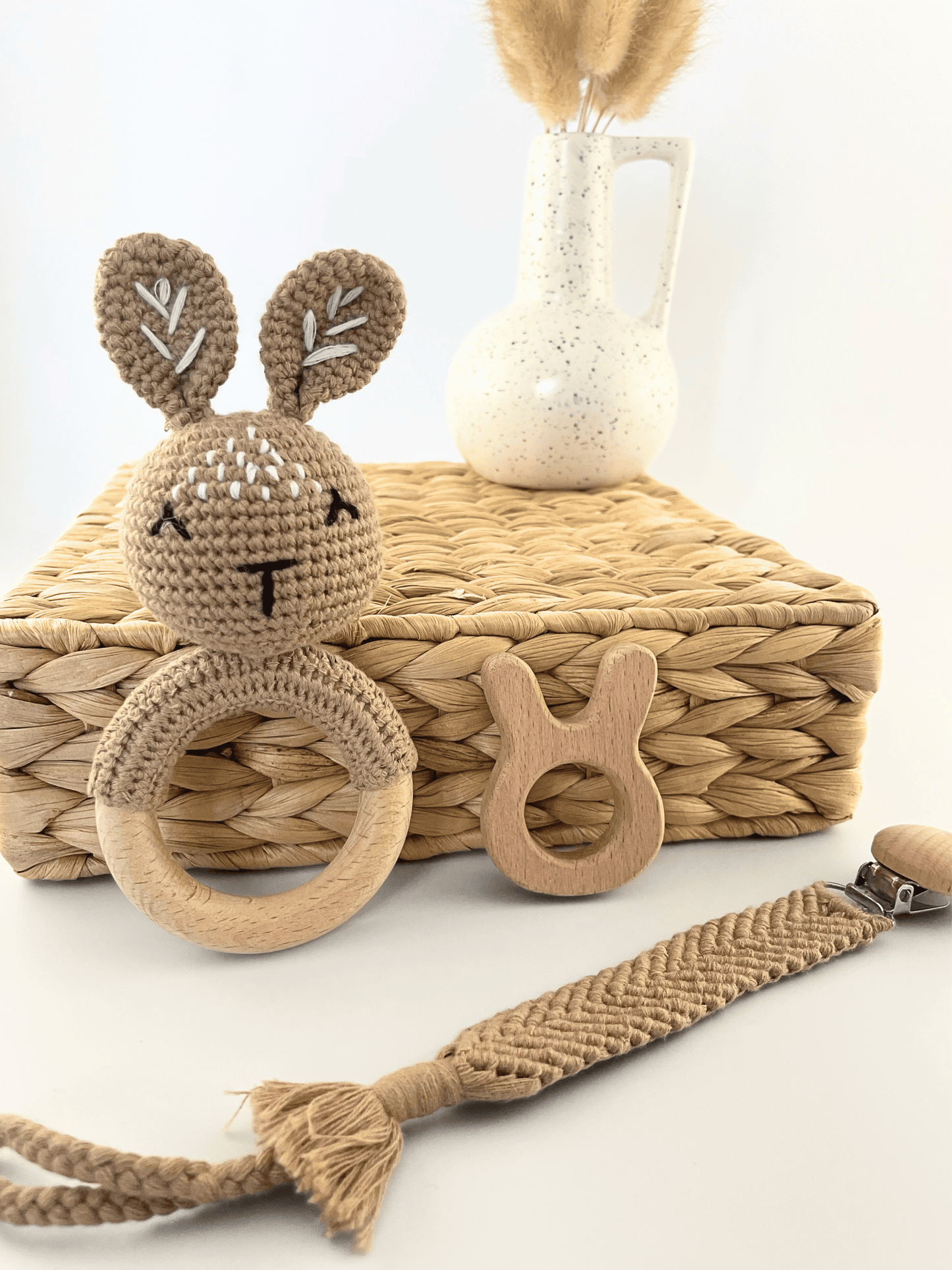 Brown Crochet Bunny Gift Set - Lifestyle